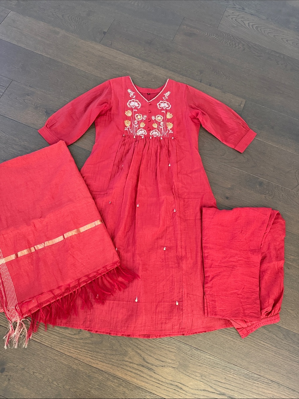 Womens Red (Rust)Embroidered Indian dress.
